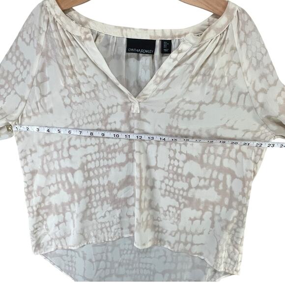 Cynthia Rowley Blouse Womens L Cream Abstract 3/4 Peasant Hi Low Popover Top - Picture 4 of 11